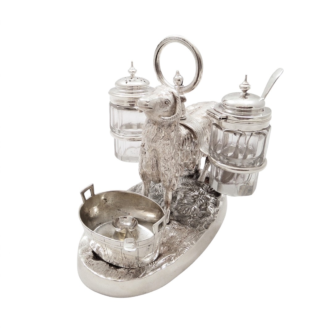 Antique Victorian Silver Plated 'Ram' Novelty Cruet Set c1880 View V