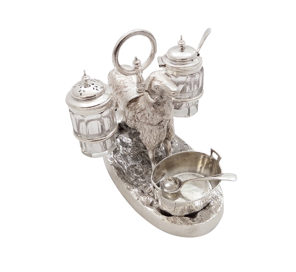 Antique Victorian Silver Plated 'Ram' Novelty Cruet Set c1880 View VIII