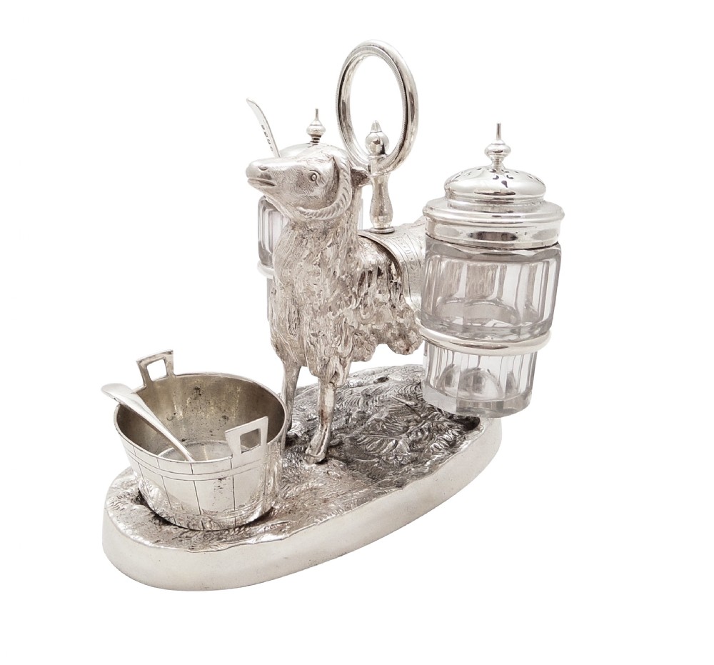 Antique Victorian Silver Plated 'Ram' Novelty Cruet Set c1880 View X