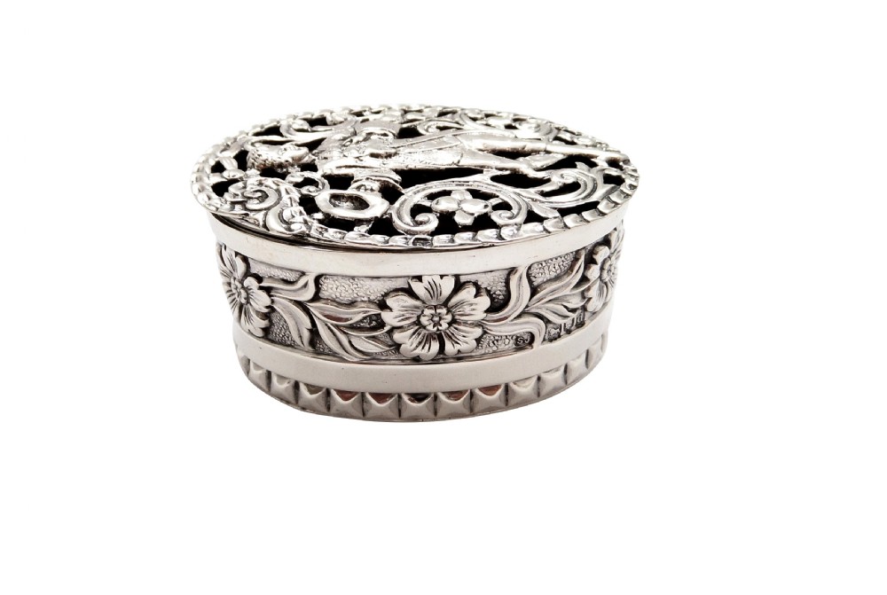 Antique Victorian Sterling Silver Pierced Trinket Box 1899 View V