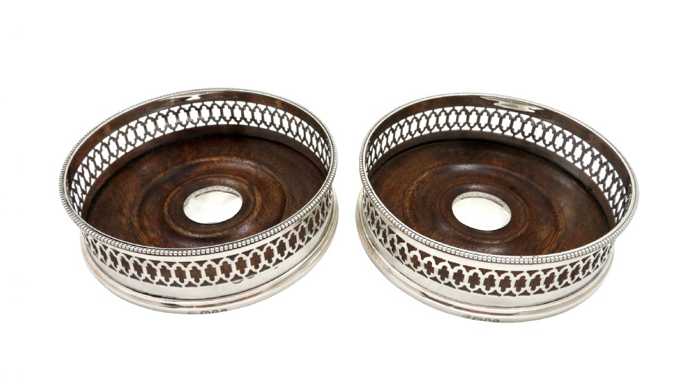 Pair of Vintage Sterling Silver Wine / Champagne Coasters 1965 View II