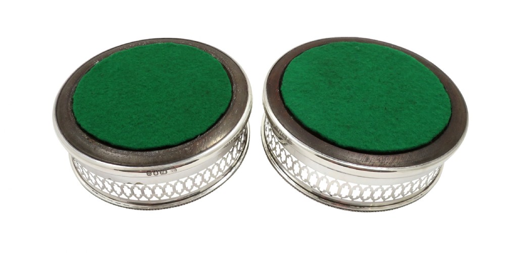 Pair of Vintage Sterling Silver Wine / Champagne Coasters 1965 View IV