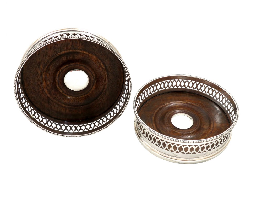 Pair of Vintage Sterling Silver Wine / Champagne Coasters 1965 View VI