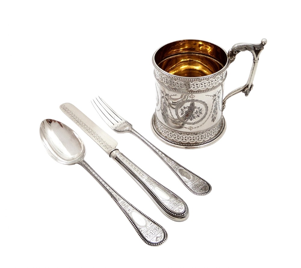Antique Victorian Sterling Silver Christening Set in Case 1871/72 View III