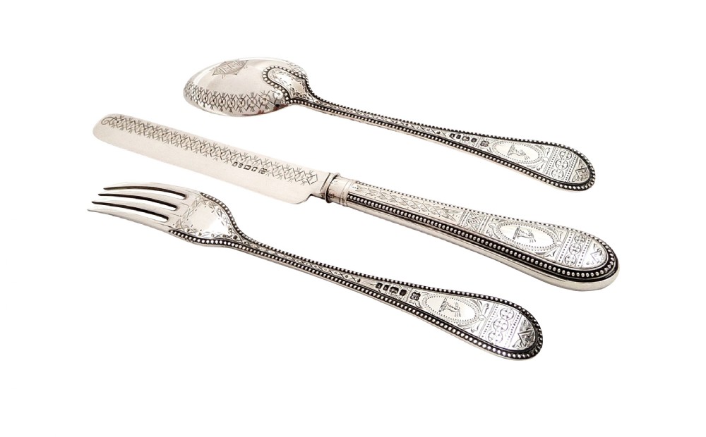 Antique Victorian Sterling Silver Christening Set in Case 1871/72 View IX