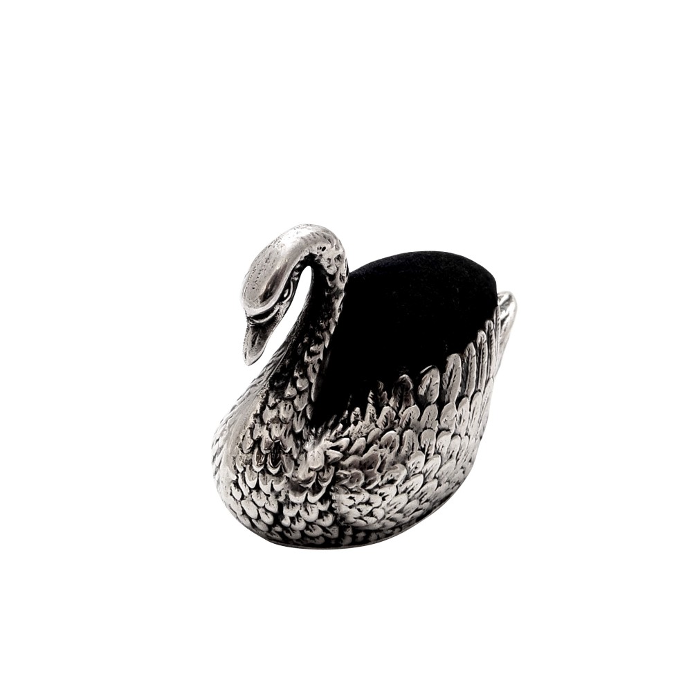 Antique Edwardian Sterling Silver Swan Pin Cushion 1906