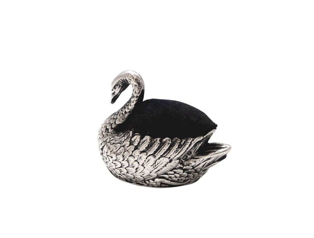 Antique Edwardian Sterling Silver Swan Pin Cushion 1906 View VI