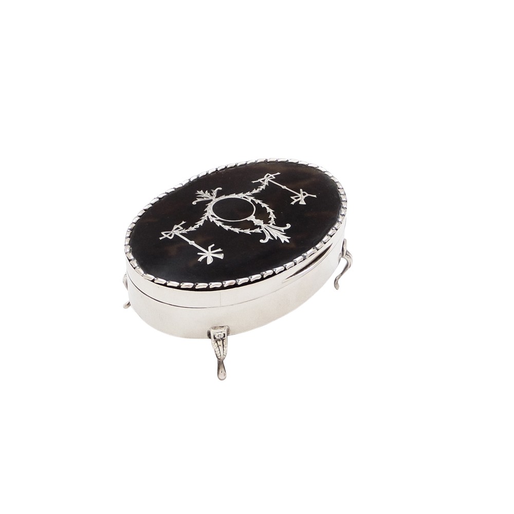 Antique Edwardian Sterling Silver &  Tortoiseshell Trinket Box 1907