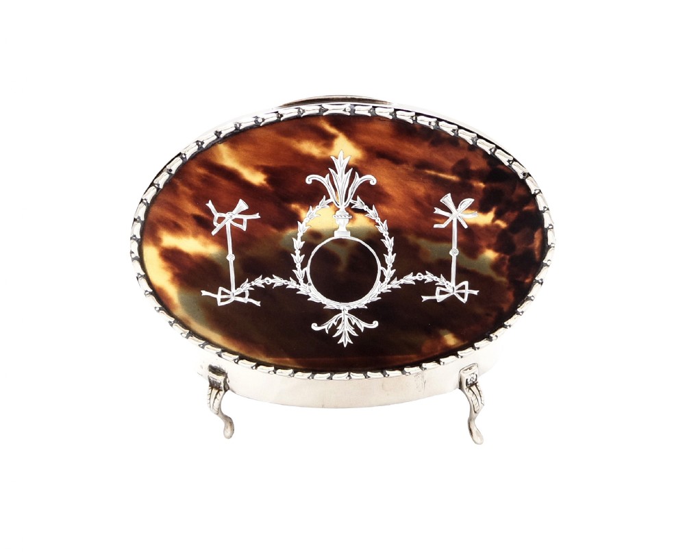Antique Edwardian Sterling Silver &  Tortoiseshell Trinket Box 1907 View II
