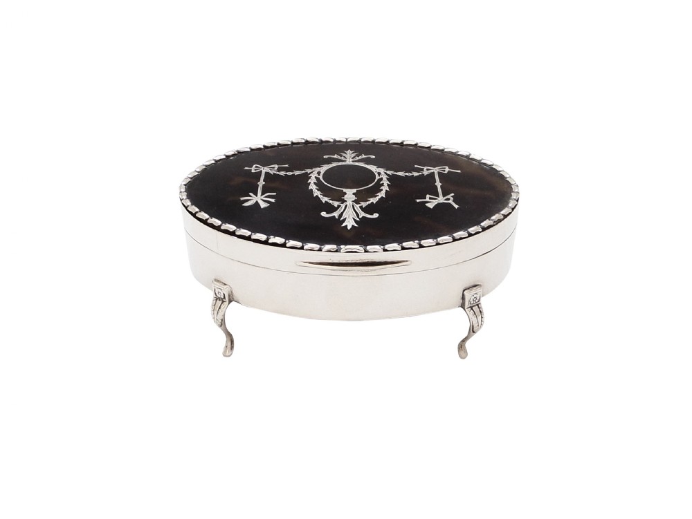 Antique Edwardian Sterling Silver &  Tortoiseshell Trinket Box 1907 View IX