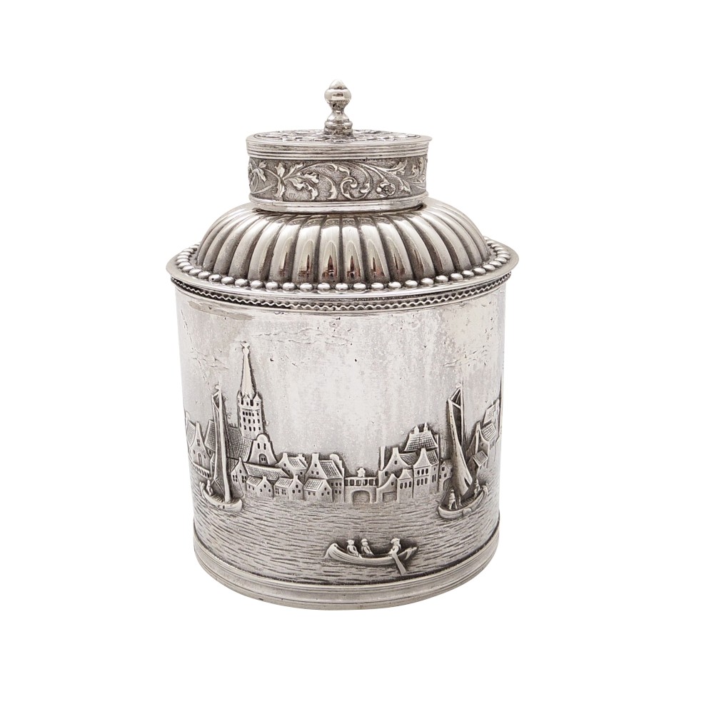 Antique Sterling Silver Caddy with River Scenes 1927