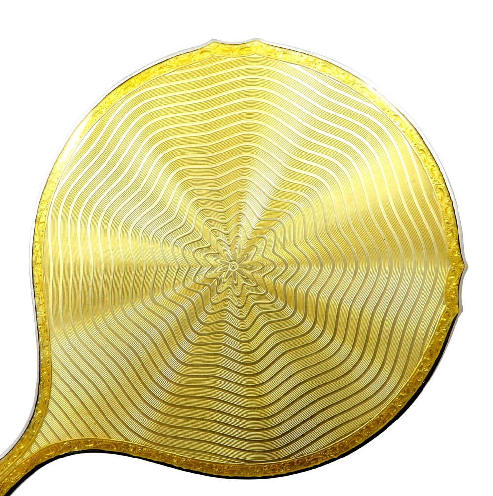 Vintage Art Deco Sterling Silver & Yellow Enamel Hand Mirror 1927 View II