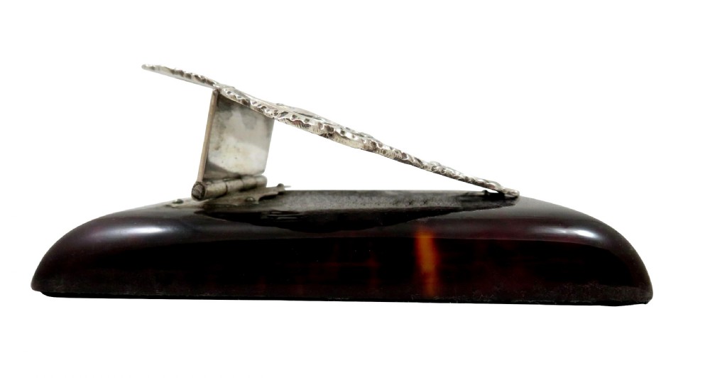 Antique Edwardian Sterling Silver & Tortoiseshell Desk Top Letter Clip 1901 View IV