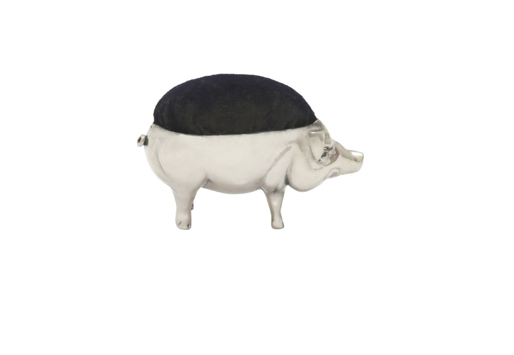 Antique Edwardian Sterling Silver Pig Pin Cushion 1910 View IV