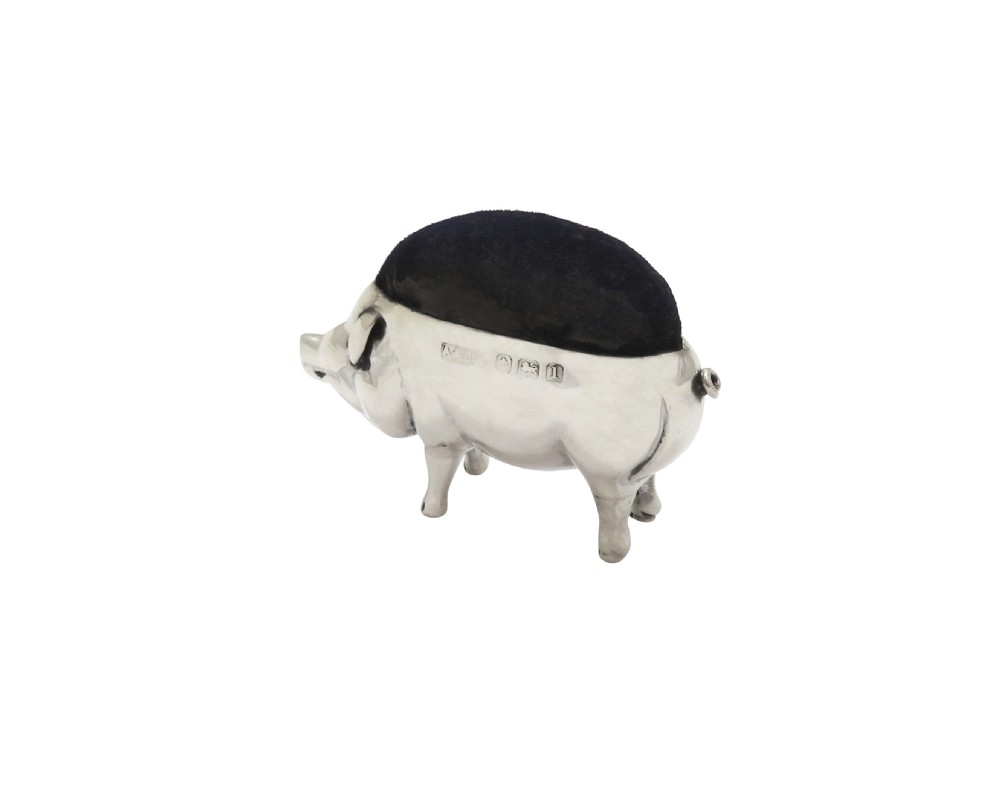 Antique Edwardian Sterling Silver Pig Pin Cushion 1910 View VI
