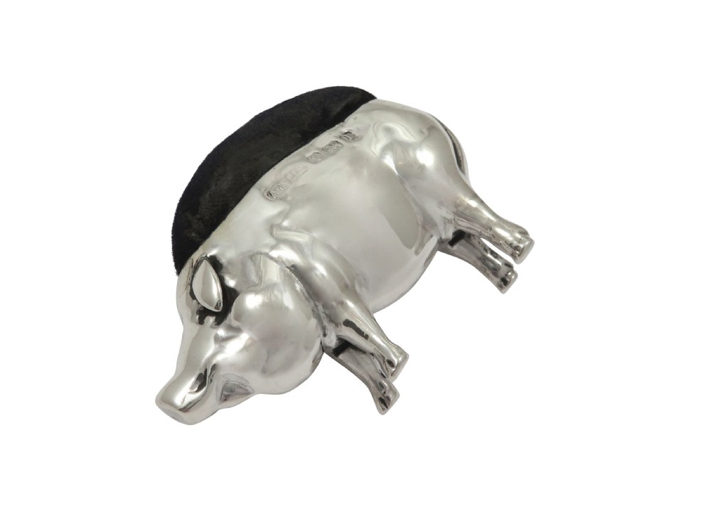 Antique Edwardian Sterling Silver Pig Pin Cushion 1910 View VIII