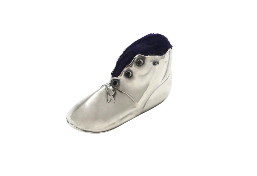 Antique Edwardian Sterling Silver Boot / Shoe Pin Cushion 1906 View II