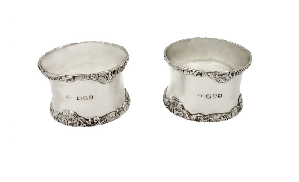 Pair of Antique Victorian Sterling Silver Napkin Rings in Case 1896 View II