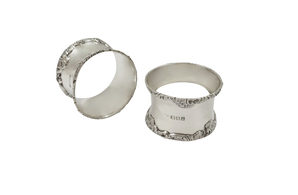 Pair of Antique Victorian Sterling Silver Napkin Rings in Case 1896 View III
