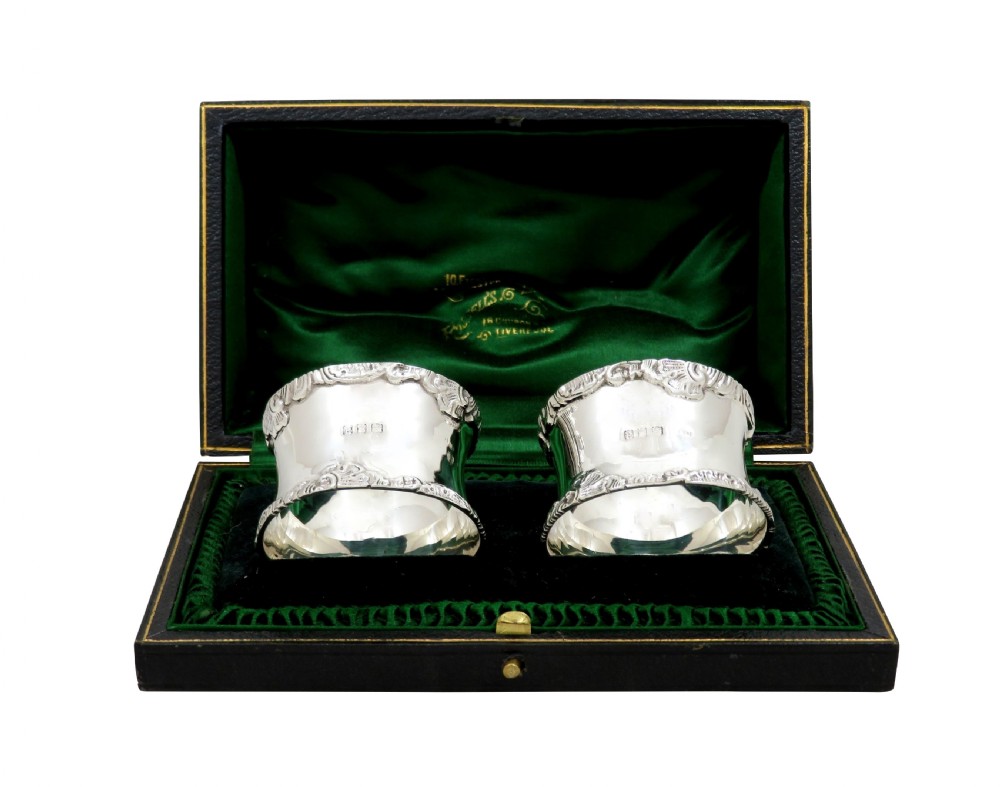 Pair of Antique Victorian Sterling Silver Napkin Rings in Case 1896 View VIII