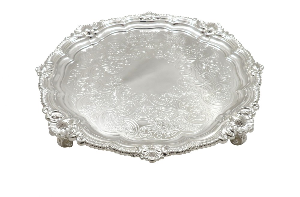 Antique Edwardian Sterling Silver Tray / Salver 1902 View III