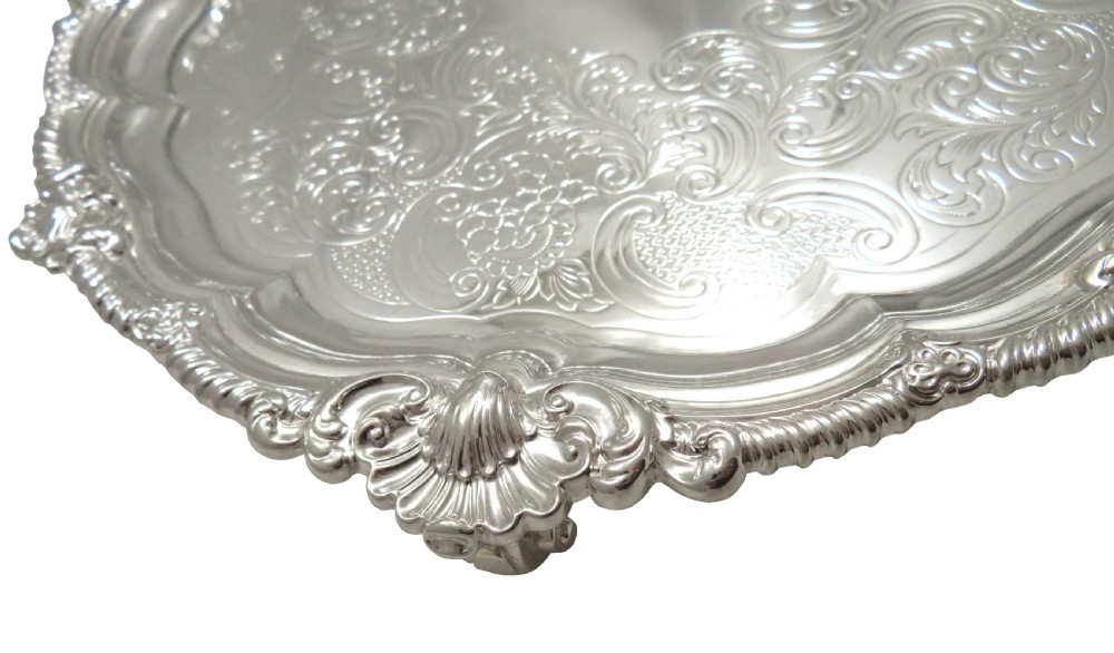 Antique Edwardian Sterling Silver Tray / Salver 1902 View V