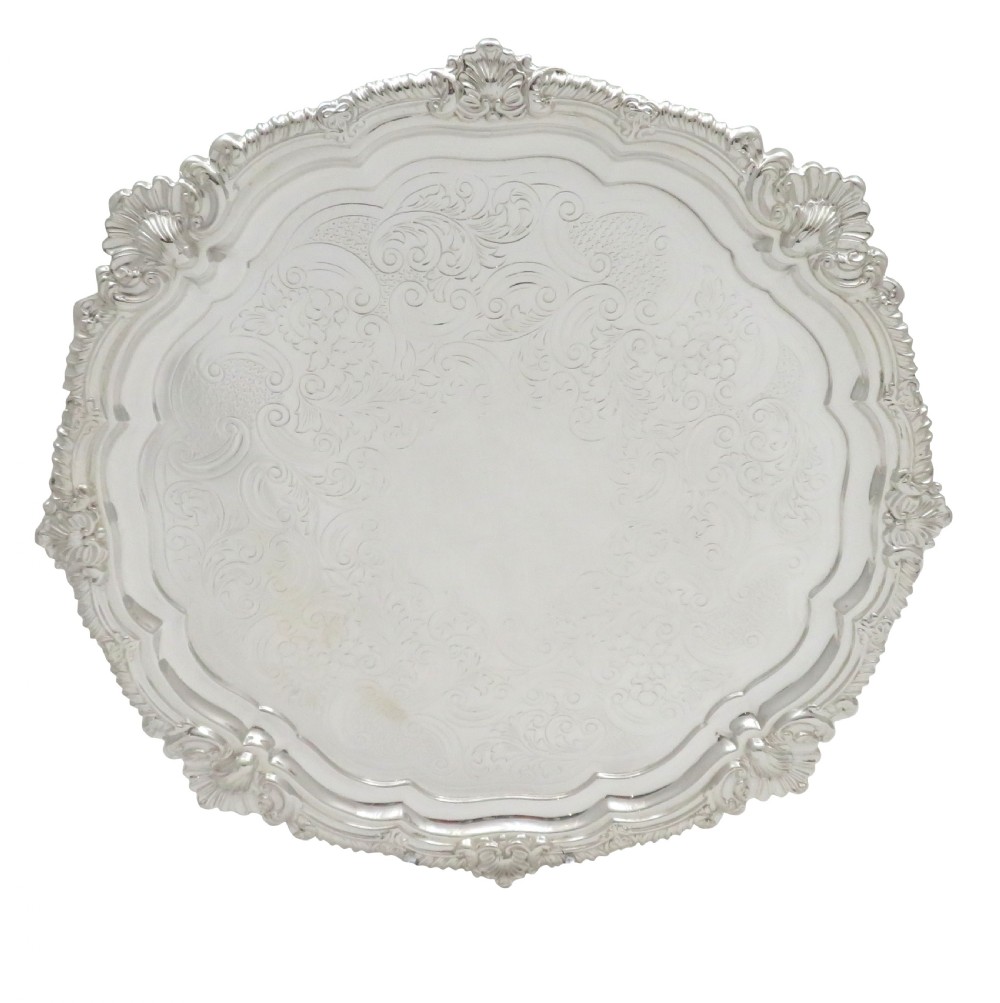 Antique Edwardian Sterling Silver Tray / Salver 1902 View VIII