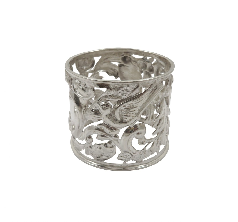 Antique Victorian Sterling Silver 'Birds' Napkin Ring 1896 View IV