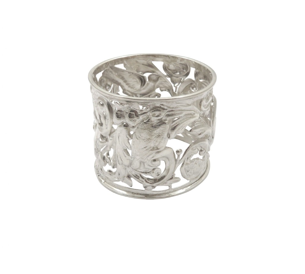 Antique Victorian Sterling Silver 'Birds' Napkin Ring 1896 View VI
