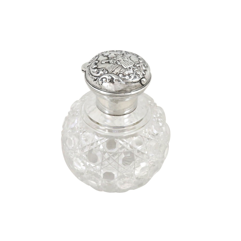 Antique Victorian Sterling Silver & Cut Glass Scent Bottle 1900