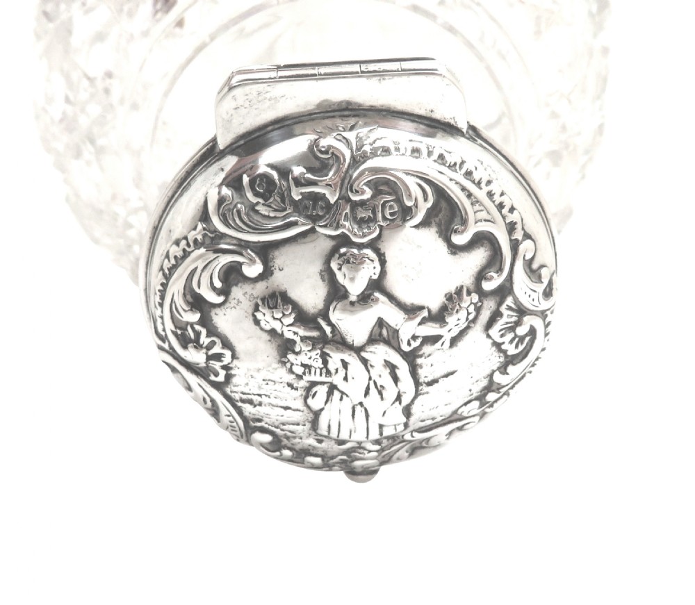 Antique Victorian Sterling Silver & Cut Glass Scent Bottle 1900 View II