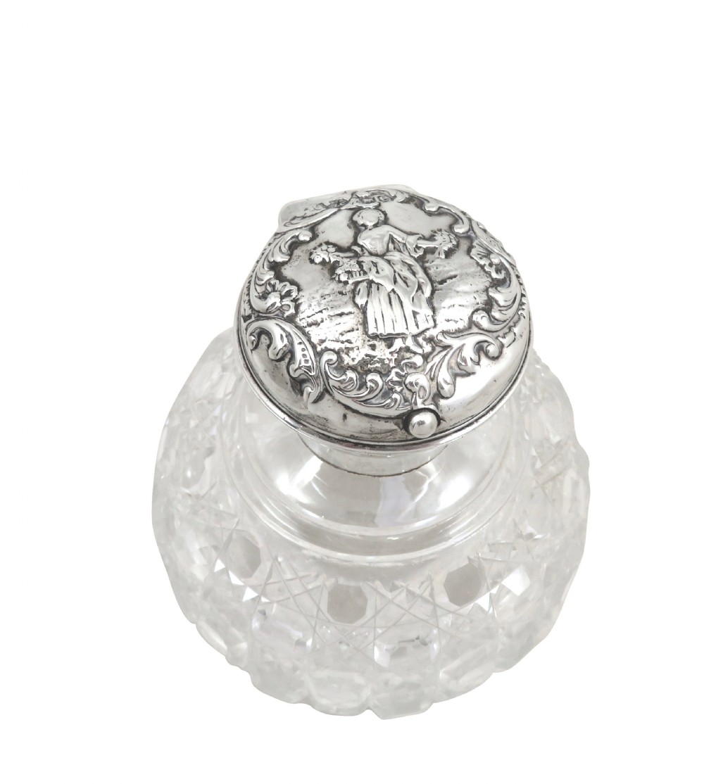 Antique Victorian Sterling Silver & Cut Glass Scent Bottle 1900 View V