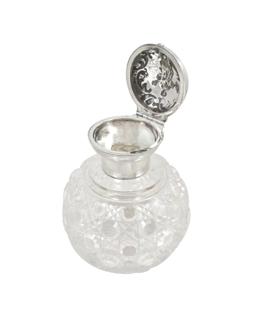 Antique Victorian Sterling Silver & Cut Glass Scent Bottle 1900 View VII