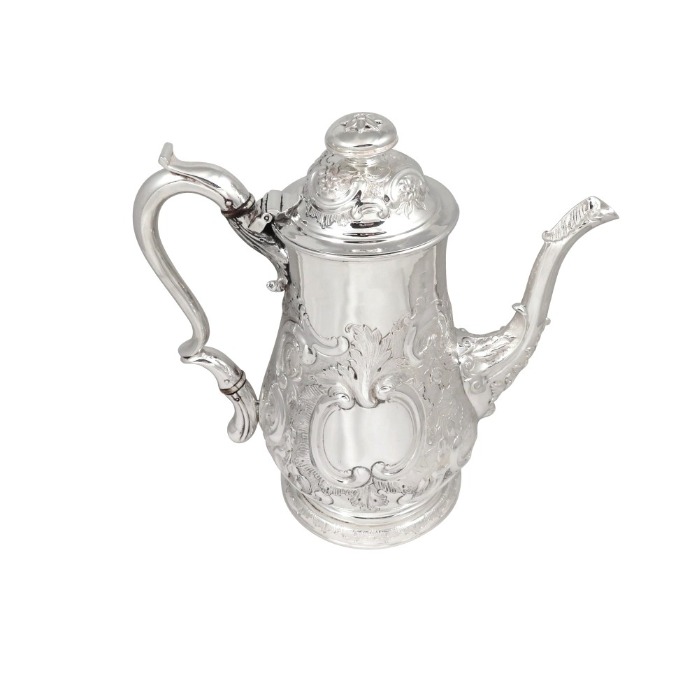 Antique Georgian Sterling Silver Newcastle Coffee Pot - 1740