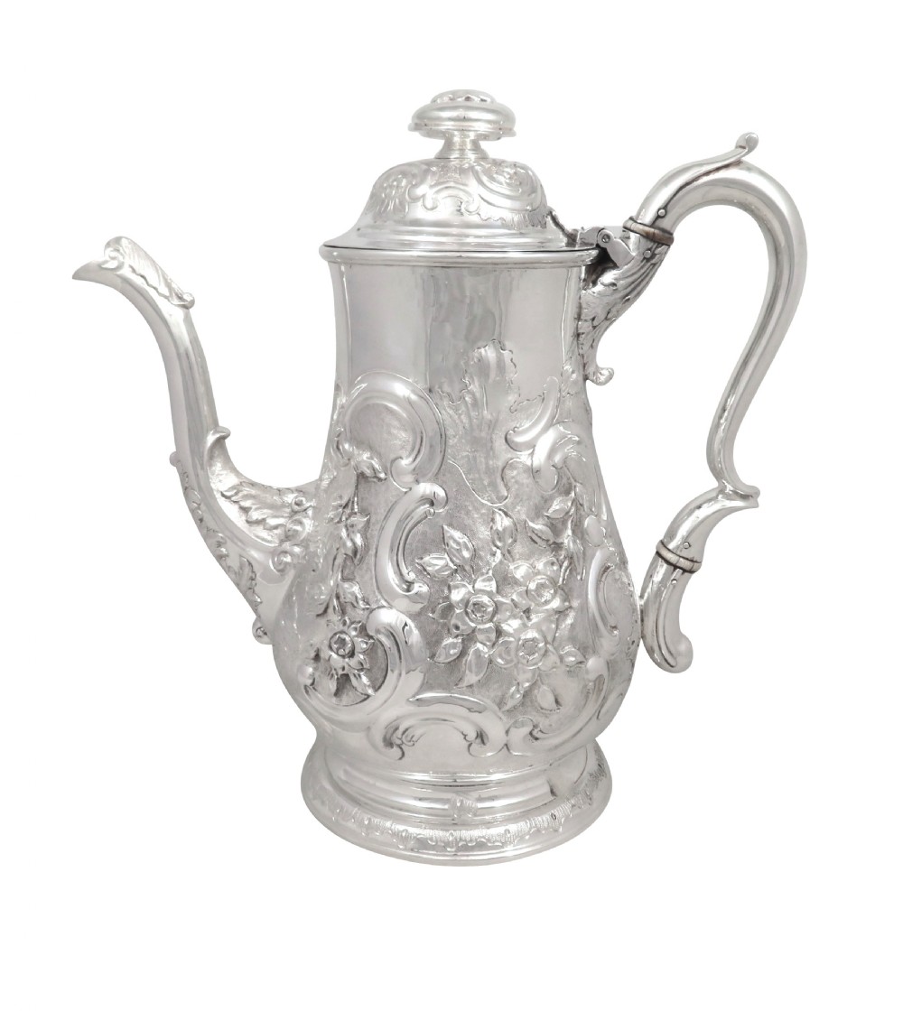 Antique Georgian Sterling Silver Newcastle Coffee Pot - 1740 View IV