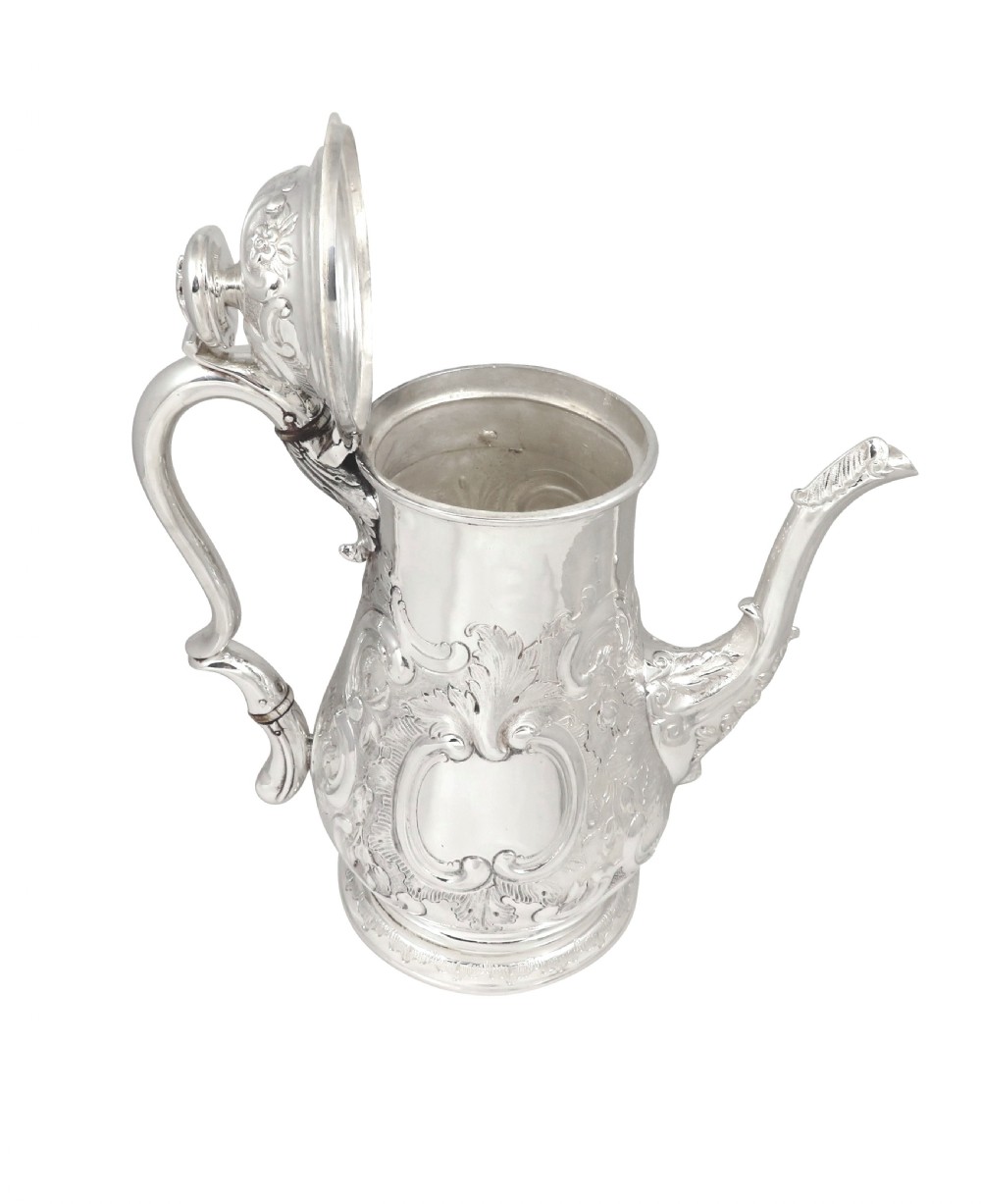 Antique Georgian Sterling Silver Newcastle Coffee Pot - 1740 View VII