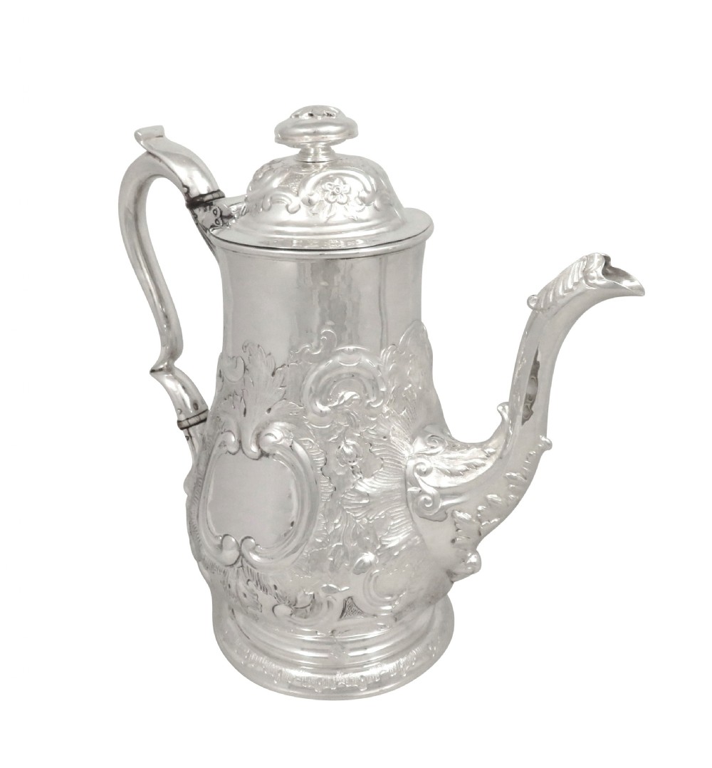 Antique Georgian Sterling Silver Newcastle Coffee Pot - 1740 View VIII