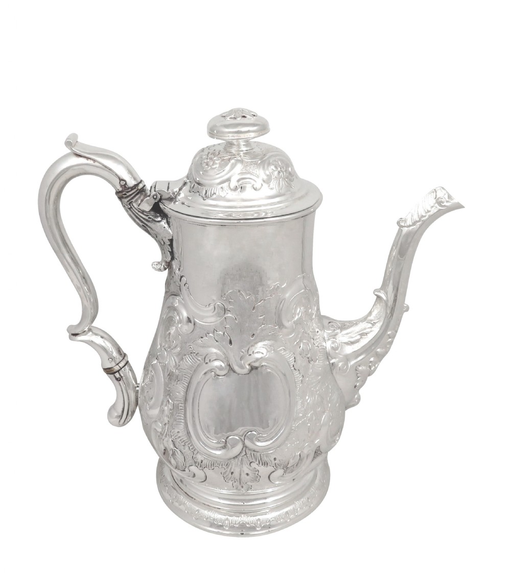 Antique Georgian Sterling Silver Newcastle Coffee Pot - 1740 View IX