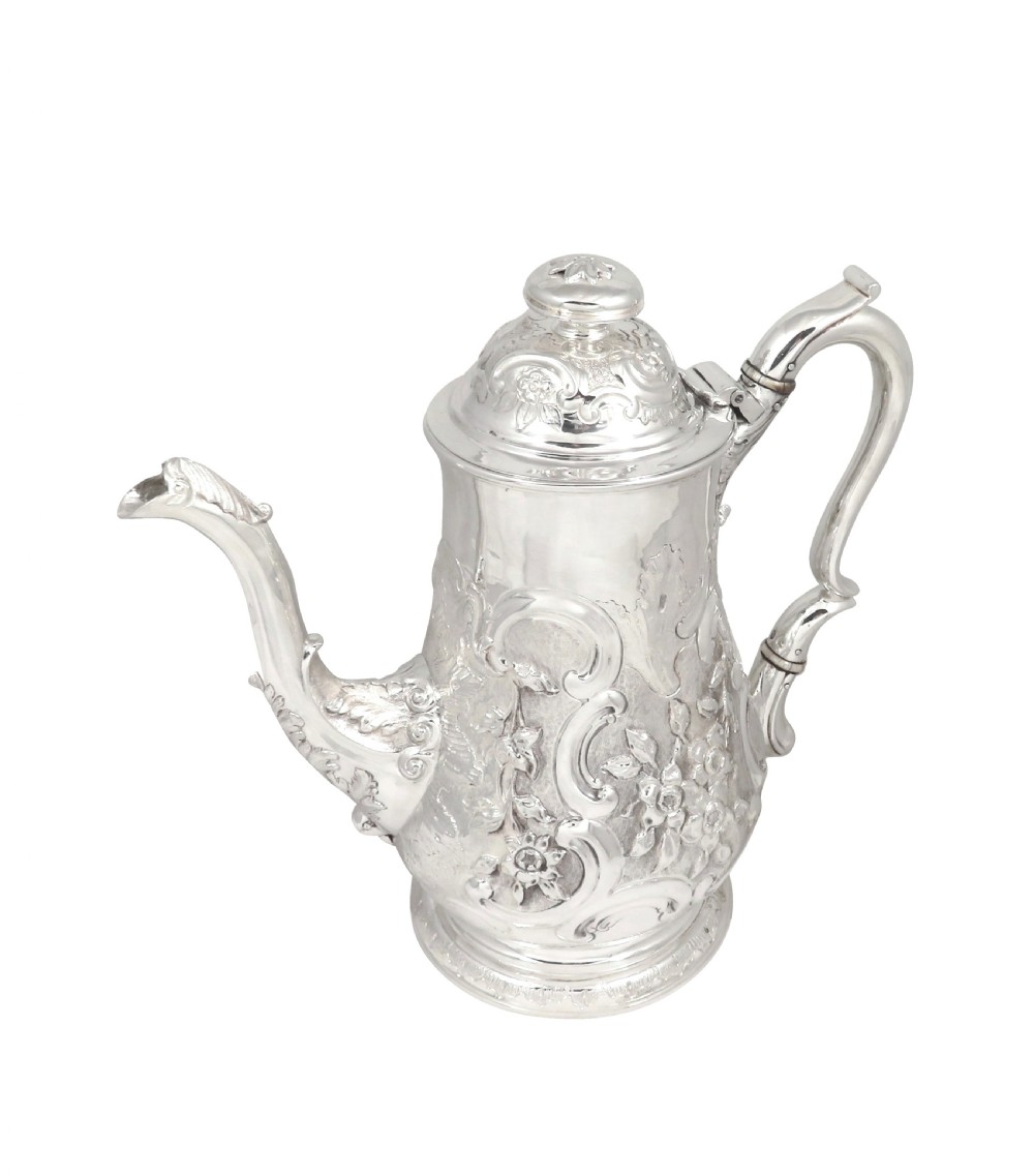 Antique Georgian Sterling Silver Newcastle Coffee Pot - 1740 View XI