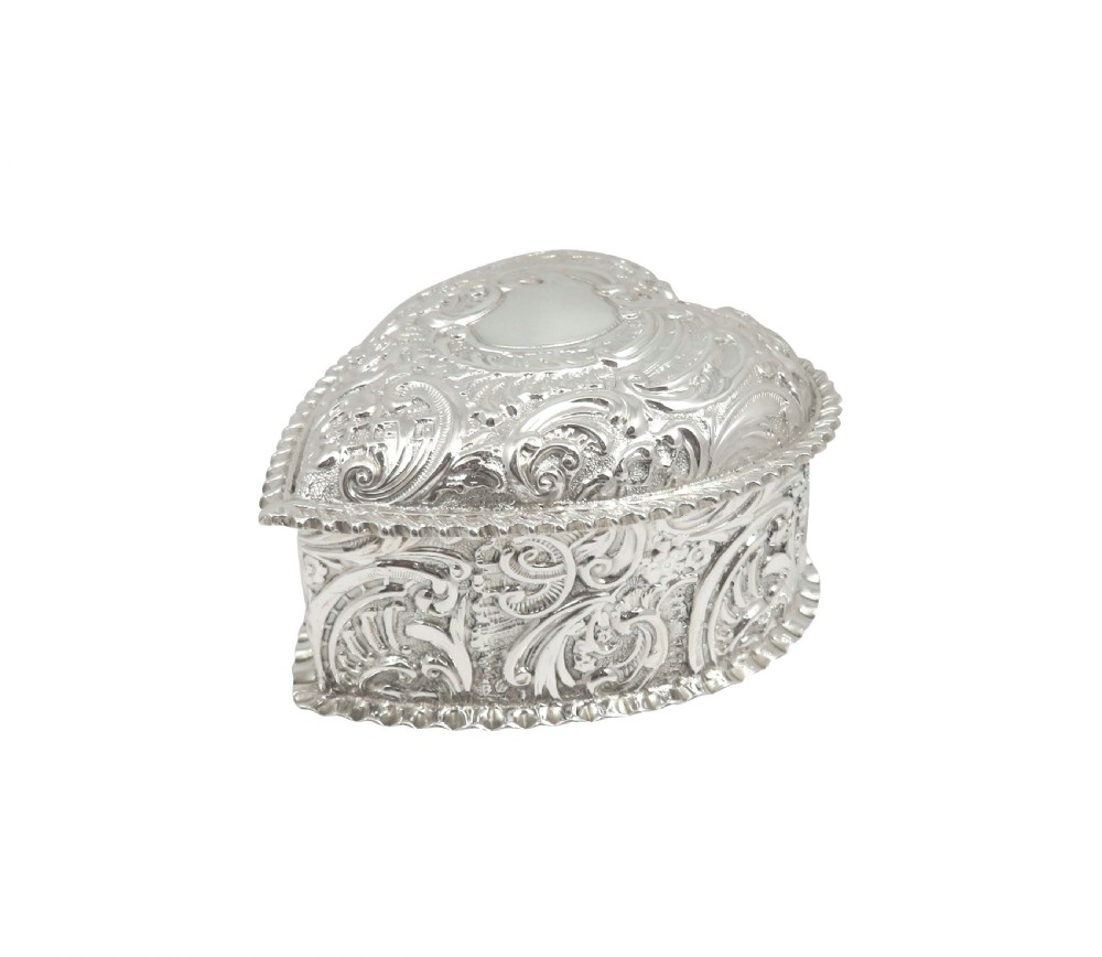 Antique Victorian Sterling Silver Heart Trinket Box 1894 View IV