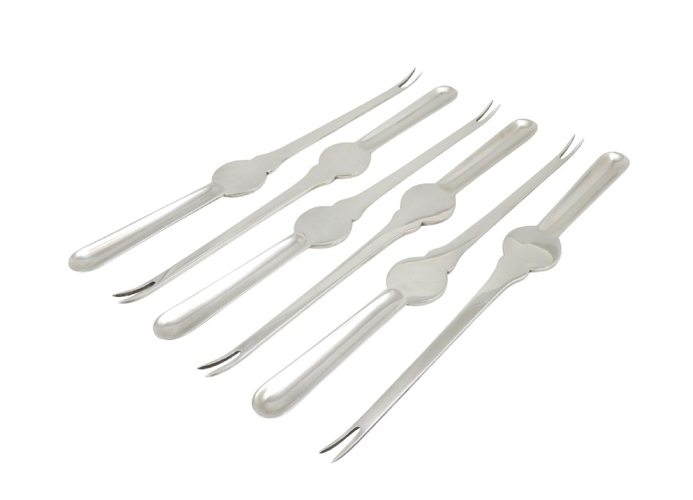 Set of 6 Vintage Sterling Silver Lobster Picks in Case  View II