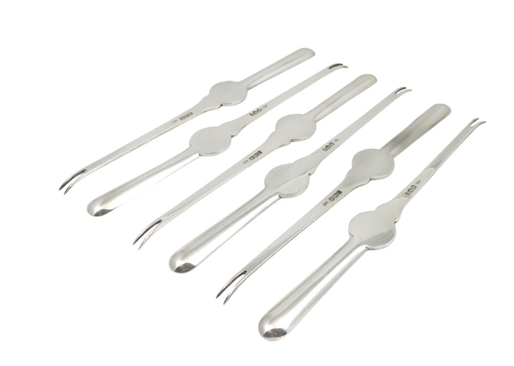 Set of 6 Vintage Sterling Silver Lobster Picks in Case  View V