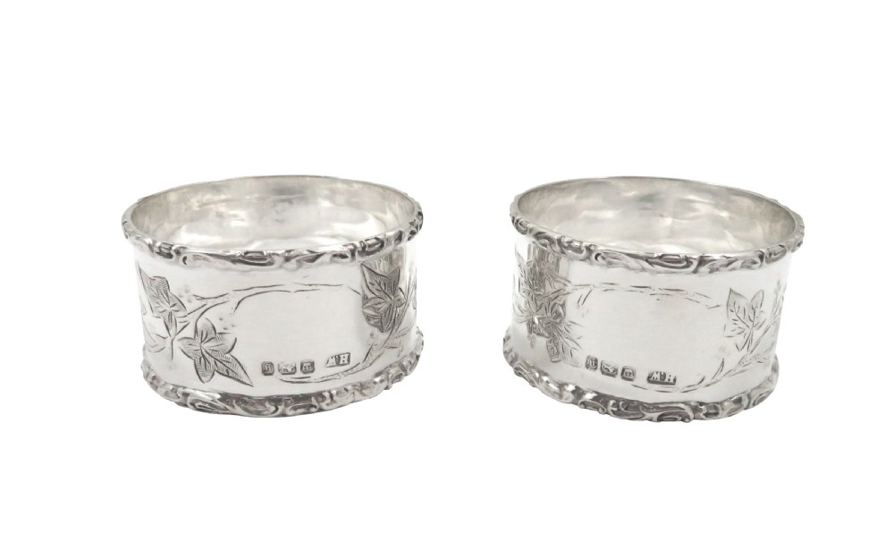 Pair of Antique Victorian Sterling Silver Napkin Rings in Case 1899 View II