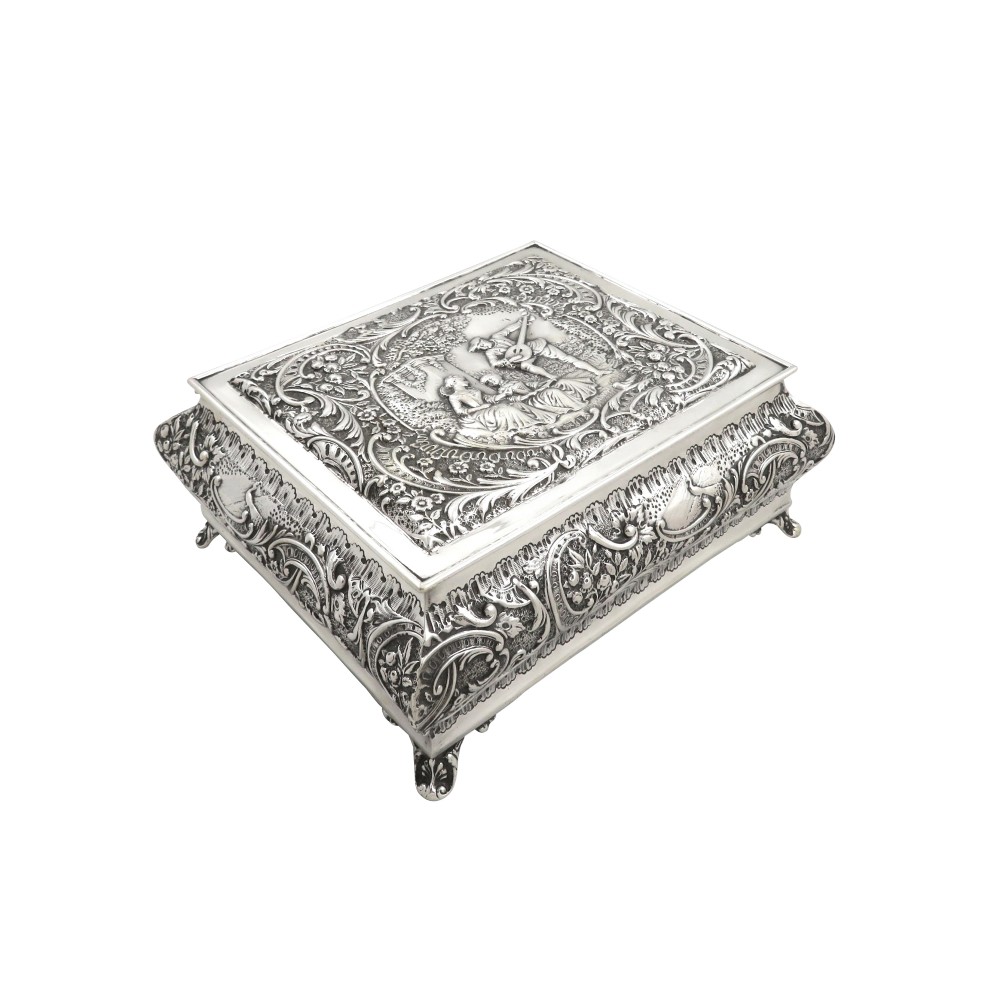 Large Antique Edwardian Sterling Silver Jewellery / Trinket Box 1901