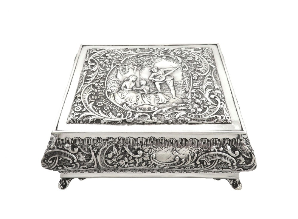Large Antique Edwardian Sterling Silver Jewellery / Trinket Box 1901 View V
