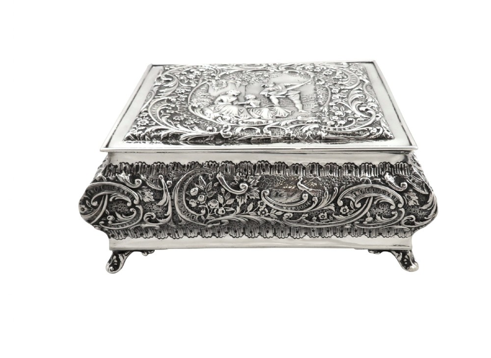 Large Antique Edwardian Sterling Silver Jewellery / Trinket Box 1901 View IX