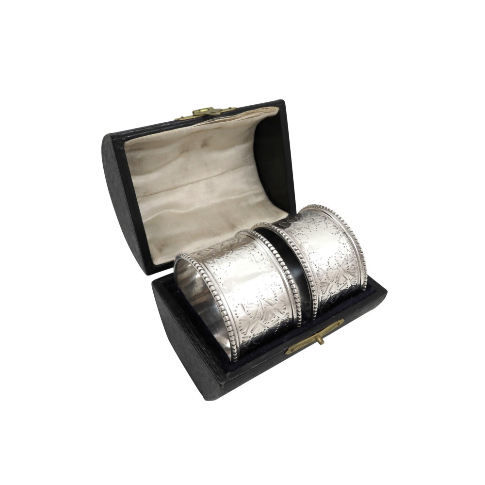 Pair of Antique Sterling Silver Napkin Rings in Case 1918 / 1921