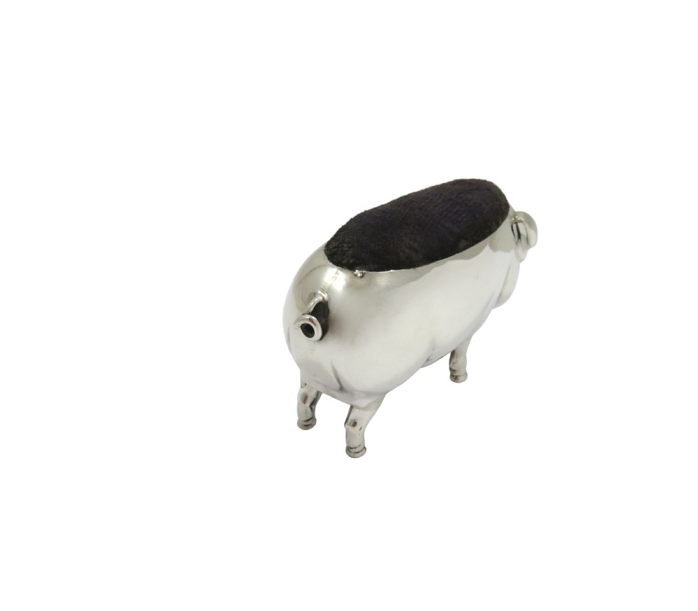 Antique Edwardian Sterling Silver Pig Pin Cushion 1905 View VI