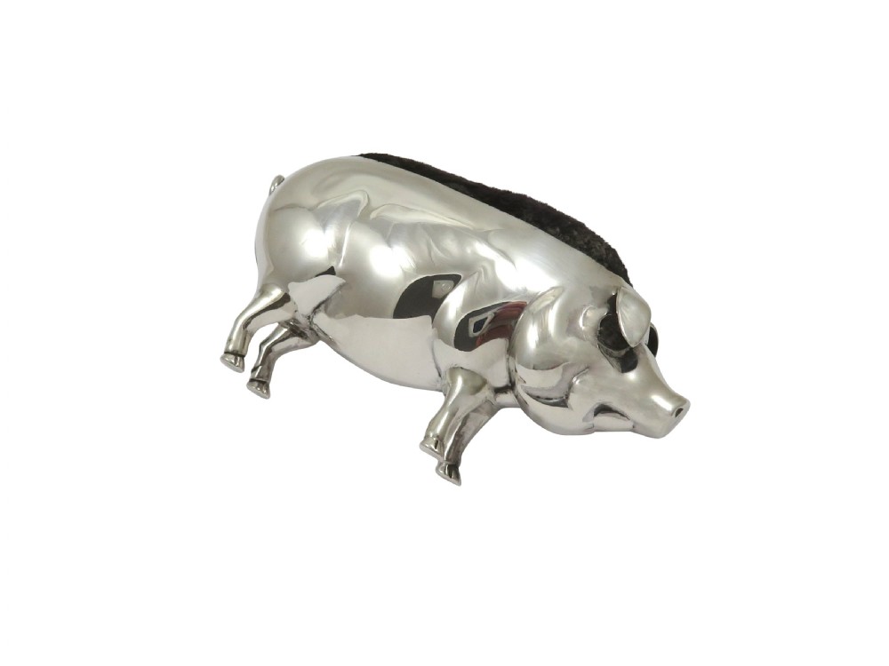 Antique Edwardian Sterling Silver Pig Pin Cushion 1905 View VII