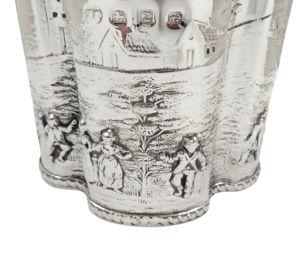 Antique Victorian Sterling Silver Caddy with Village Scene 1899 View IV